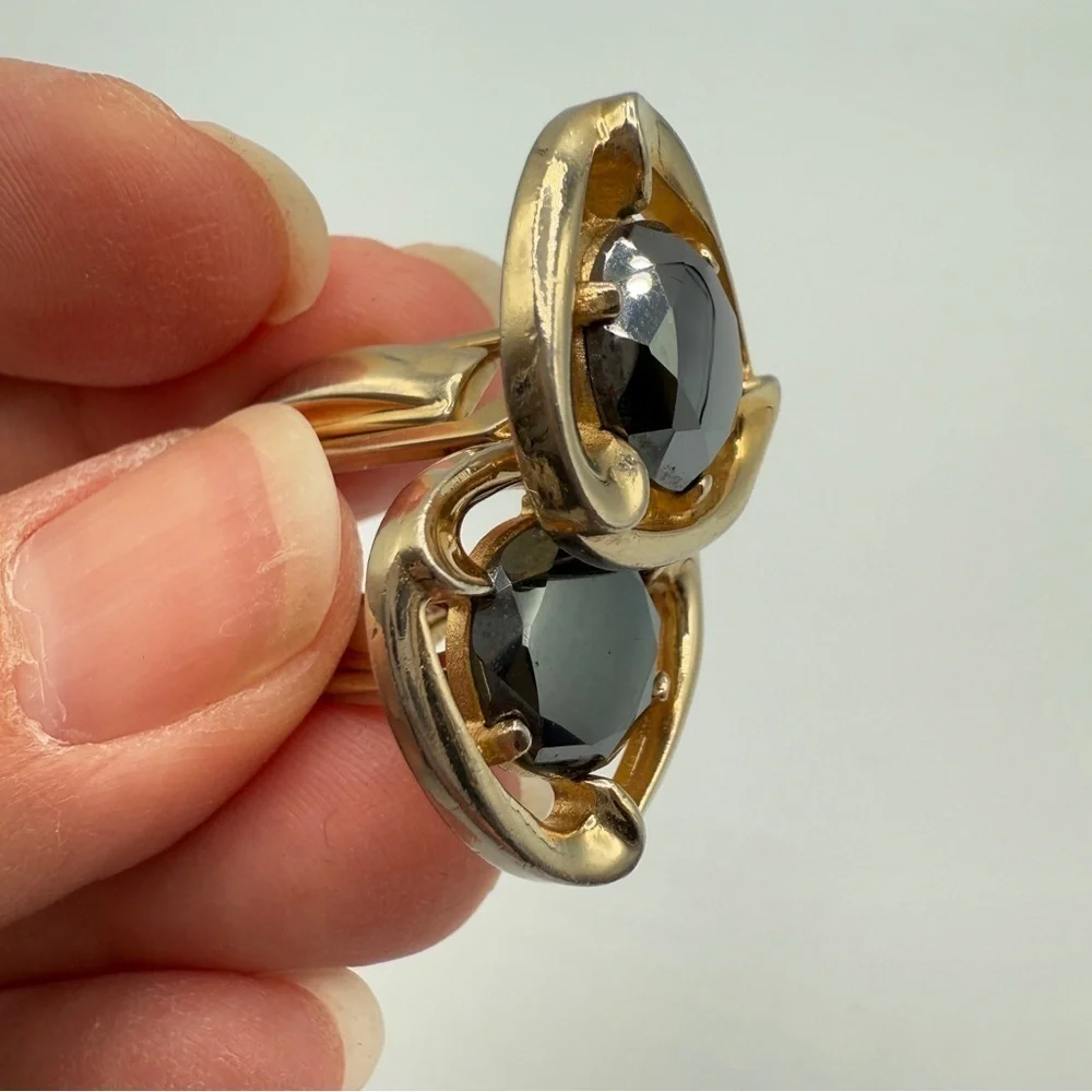 RARE Sherman Senator Cufflinks with Hematite and Gold Plated Vintage Cufflinks
